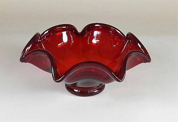 Blenko Ruby Bowl: signed by William Blenko, 10"w