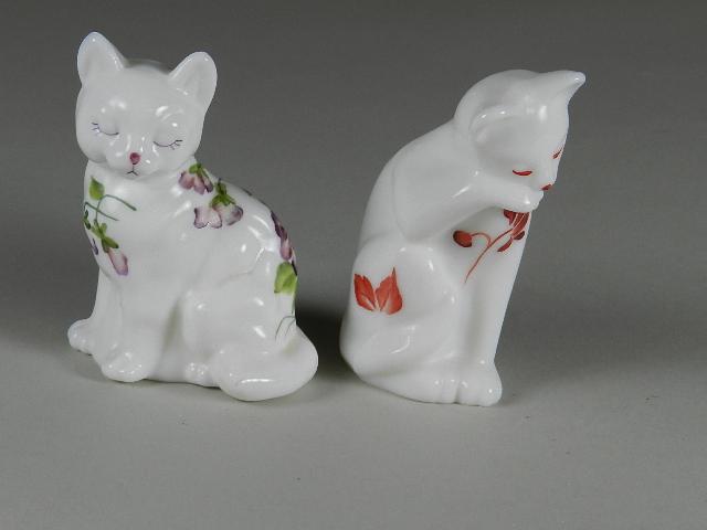 2 Fenton Cats: hand painted, artist signed, 4" h