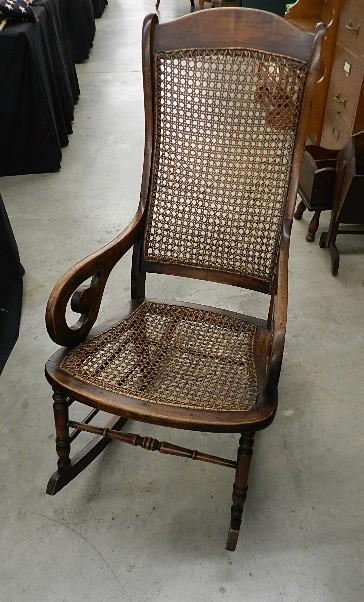 Vintage Cane Back & Bottom Rocking Chair: 40" h x 29" w x 28" d