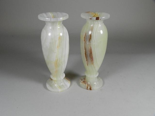 Pair of Alabaster Vases: one repaired, 12" h