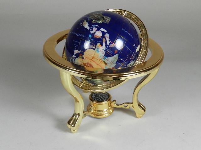 Globe with Natural Stone Continents: with brass stand, 10" h