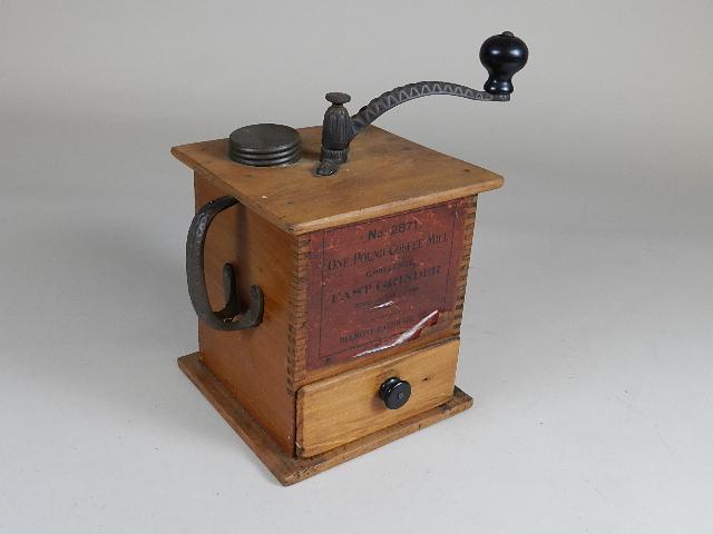 Antique Coffee Grinder: with original label, 11" h