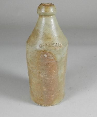 Ginger Beer Bottle: marked G Grumman, has hairline crack, 10" h