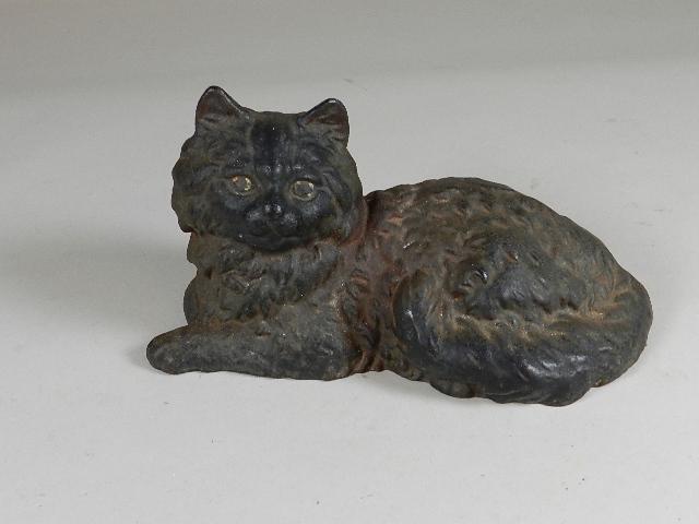 Antique Cast Iron Cat Door Stop: 10" w