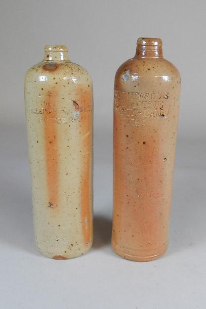 Pair of Stoneware Ink Bottles: European, with chips, 12" h