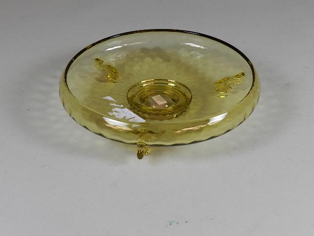 Fenton Topaz Low Bowl: with dolphin feet, 10" w