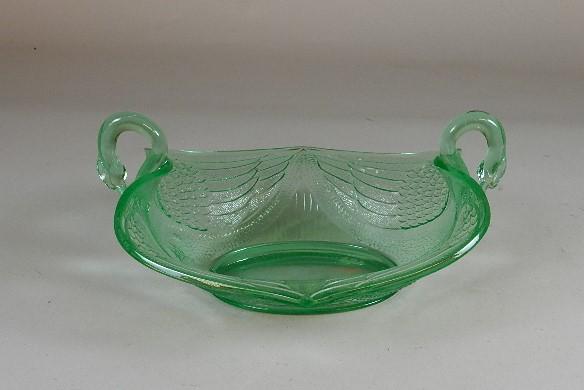 Fenton Green Swan Console Bowl: ca 1920s, 12" w