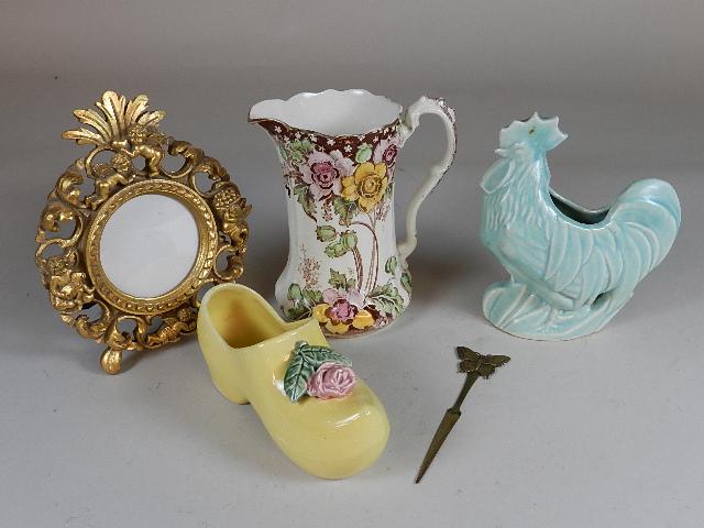 Assorted Group: with art pottery rooster, McCoy planter, ironstone pitcher, decorative mirror