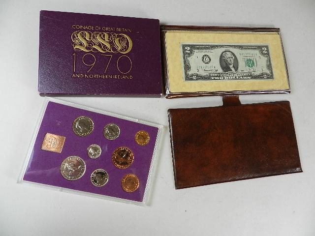 First Day Issue 1976 $2 Note: in holder with papers and 1970 Great Britain proof set of the new decimal coinage