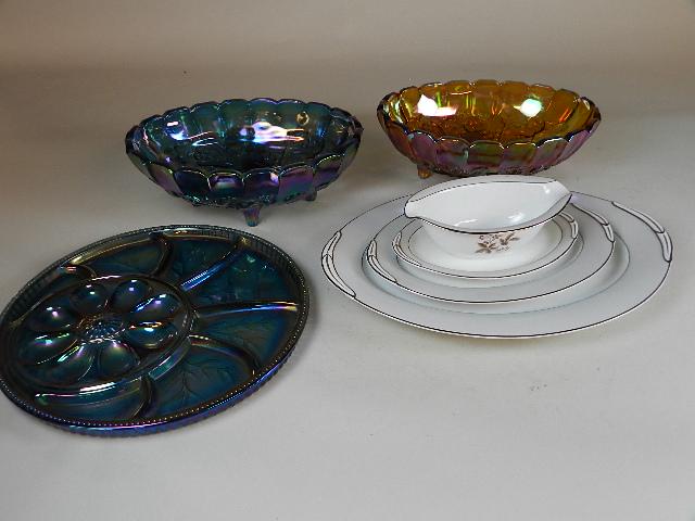 3 pcs Noritake China: and assorted Carnival glass
