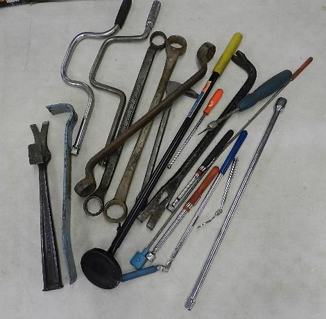 Group of Assorted Tools: magnets, wrenches, long extension, pry bars, etc