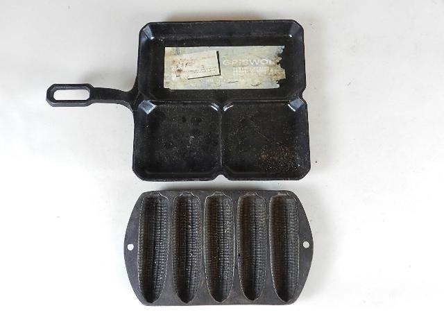 2 Pieces of Cast Iron: 1 rare square Griswold breakfast skillet and 1 corn stick pan