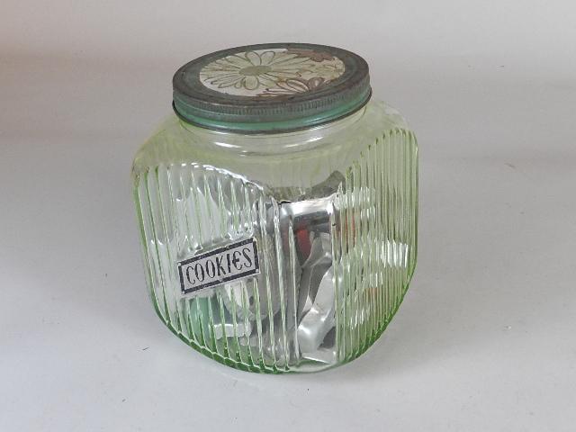 Depression Era Green "Cookies" Jar: with 18 vintage cookie cutters