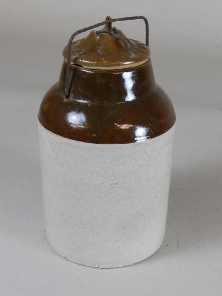 Weir Stoneware Canning Crock: with original lid, 9" h