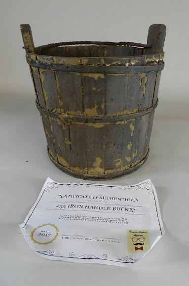 Iron Handle Bucket: used as a prop in AMC TV series "Turn-Washington's Spies." Wooden stays are loose, 15" h