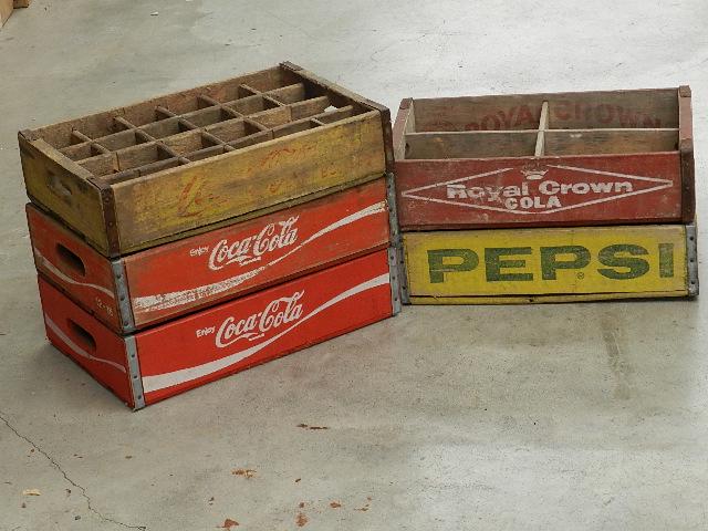 5 Vintage Soda Crates: 3 Coca Cola, Pepsi, & Royal Crown Cola