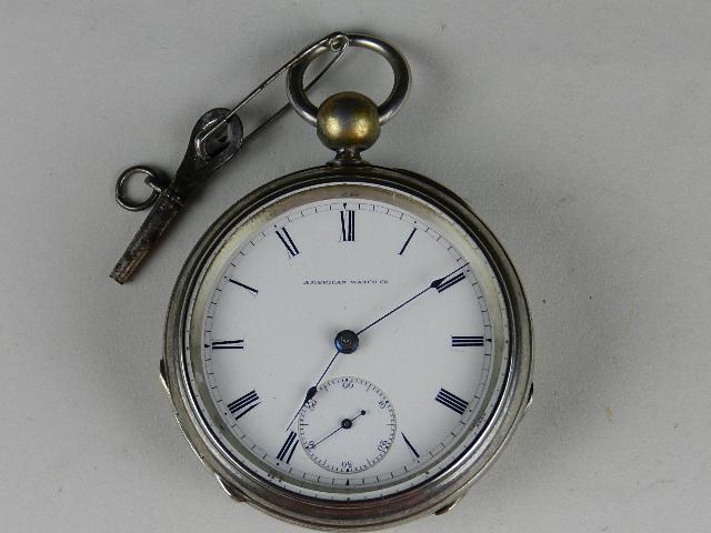 Waltham P.S. Bartlett Pocket Watch: 11jewel, size 18, in coin silver case. Key wind, key set and has key. Made circa 1876, Serial #941028. Wear and minor dents to case. In working order but not guaranteed.
