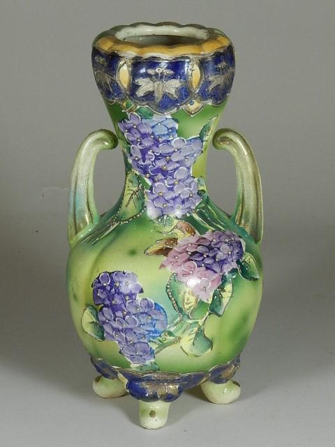Early 20th Century Hand Painted Amphora Style Vase: no makers mark, crazing to glaze, wear to gilt decoration. 13" h