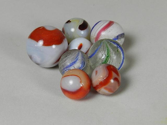 Lot of Vintage Marbles: including 2 German swirls and an onion skin. Minor chips, largest 3/4"