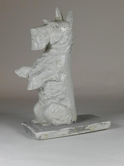 Cast Iron Scotty Dog Door Stop: with concrete base, wear and some loss of grey paint, 16 1/2" h x 10 1/2" w