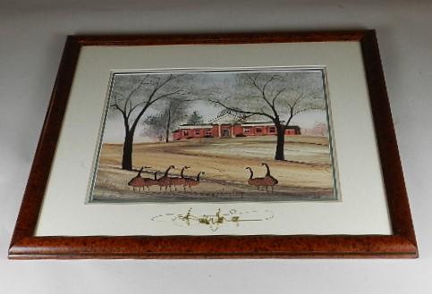 Framed P. Buckley Moss Print of Creed Fulton Building: at Emory and Henry College. Glass is signed by Moss, excellent condition, #568 of 1,000, ss: 12" h x 14" w, overall 20" h x 22" w