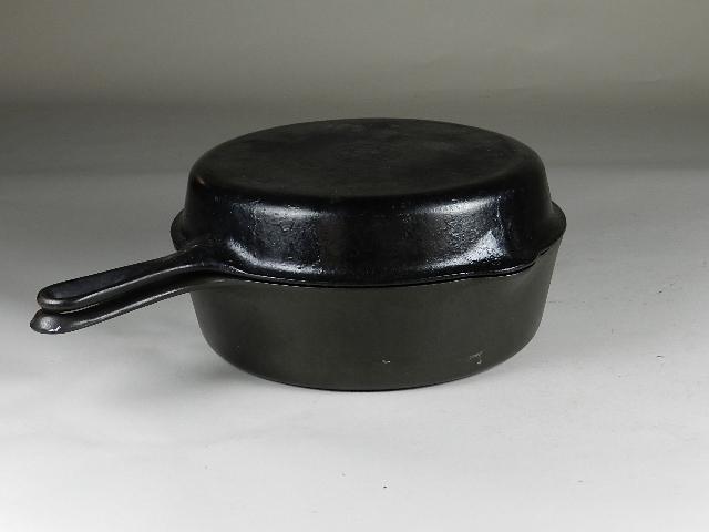 Griswold No 80 Double Skillet: #1102 and #1103, bottom is large logo and top is small logo. Wear from use, 12"