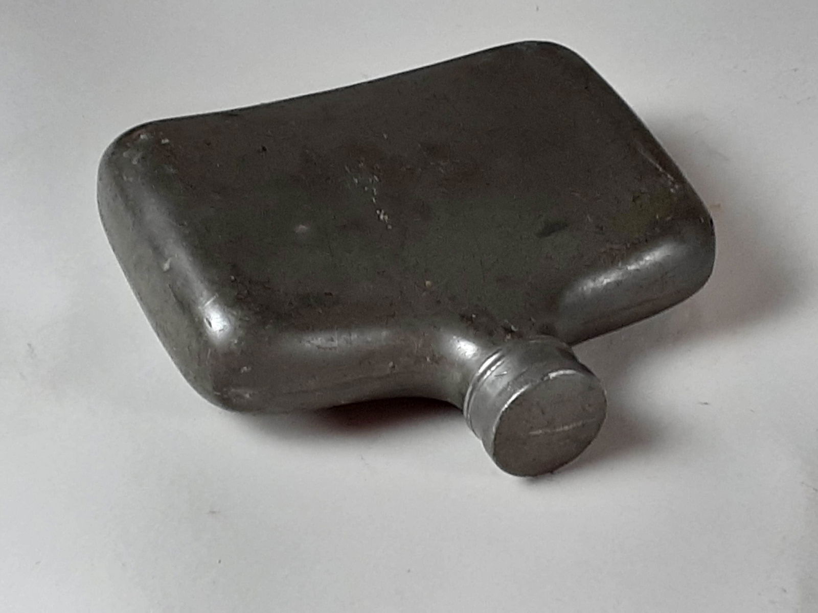 19th Century Pewter Flask: no makers marks, wear and dents especially along bottom edge