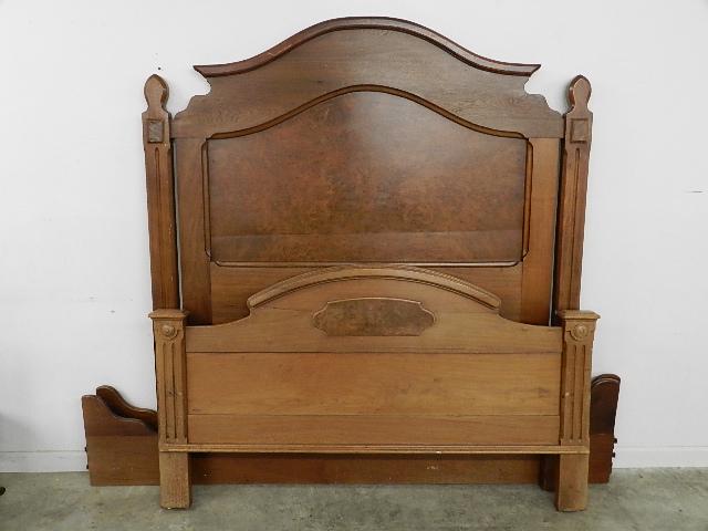 Walnut Victorian Bed: burled panels, some fading from sun, refinished, 64" h x 56" w x 74" d