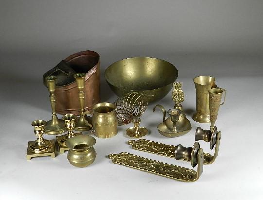 Group of Brass: including candlesticks, wall sconces, bowls, vases, etc