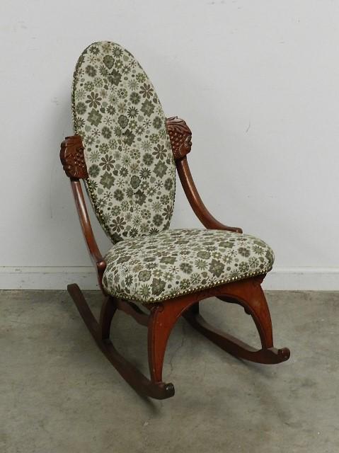 Unusual Ladies Rocker: walnut with carved grape decoration, 34" h