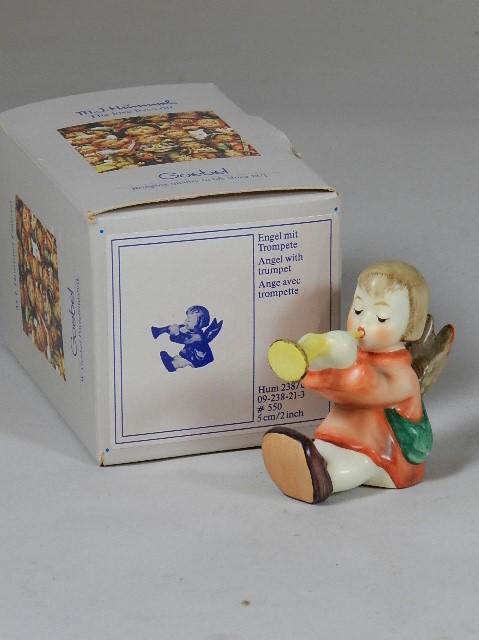 Goebel Hummel Angel with Trumpet: trademark 6, excellent condition, correct box, 2" h