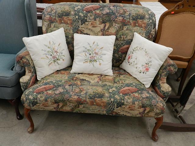 Upholstered Settee: 38" h x 51" w x 28" d