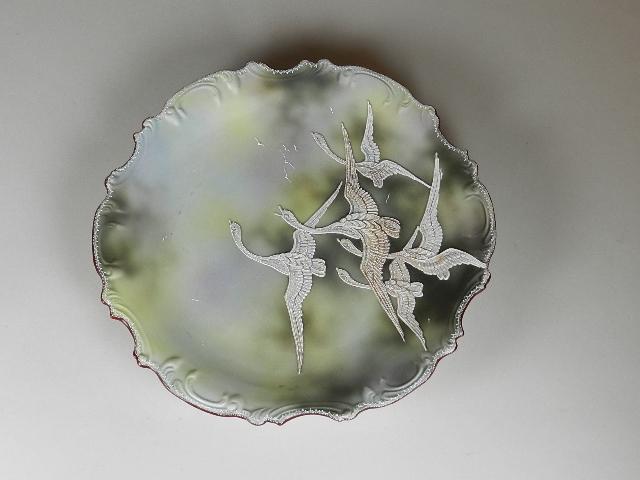 Hand Painted Nippon Charger: with geese at flight, 13 1/2" w