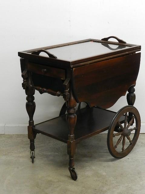 Mahogany Teacart: with glass serving tray, 30" h x 26" w x 18" d