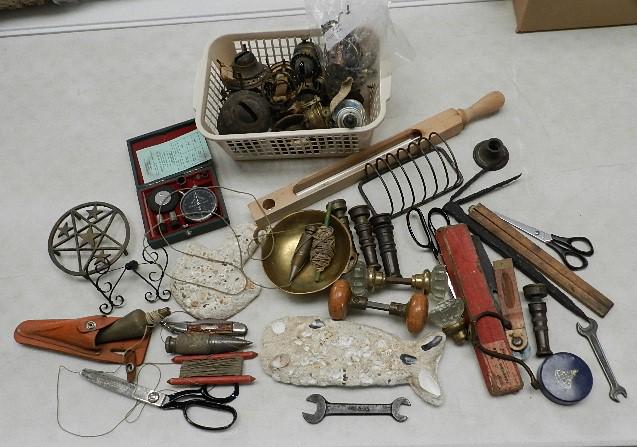 Group of Door Hardware: lamp parts, etc