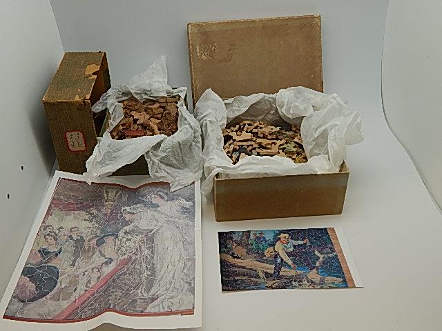 Two Early Wooden Puzzles: "Who's Next" and "The Judge's Day Off." Both appear to be complete but not guaranteed, wear from use