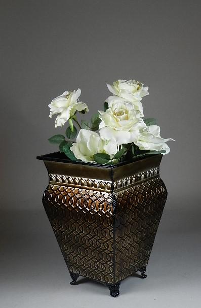 Decorative Metal Vase: with flowers, 15" h