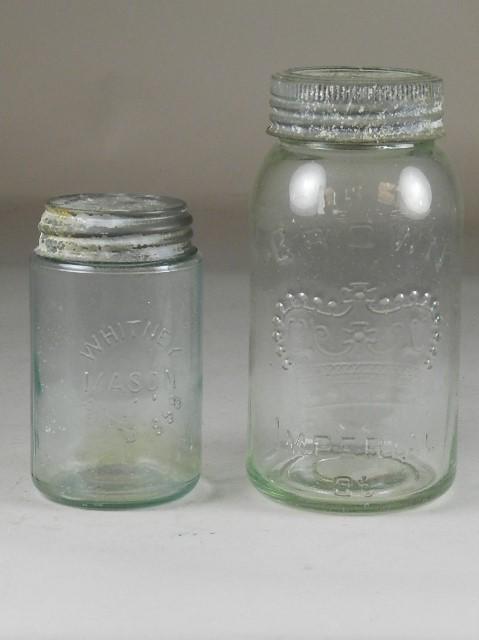 2 Canning Jars: Crown Imperial quart and Whitney Mason pat 1858