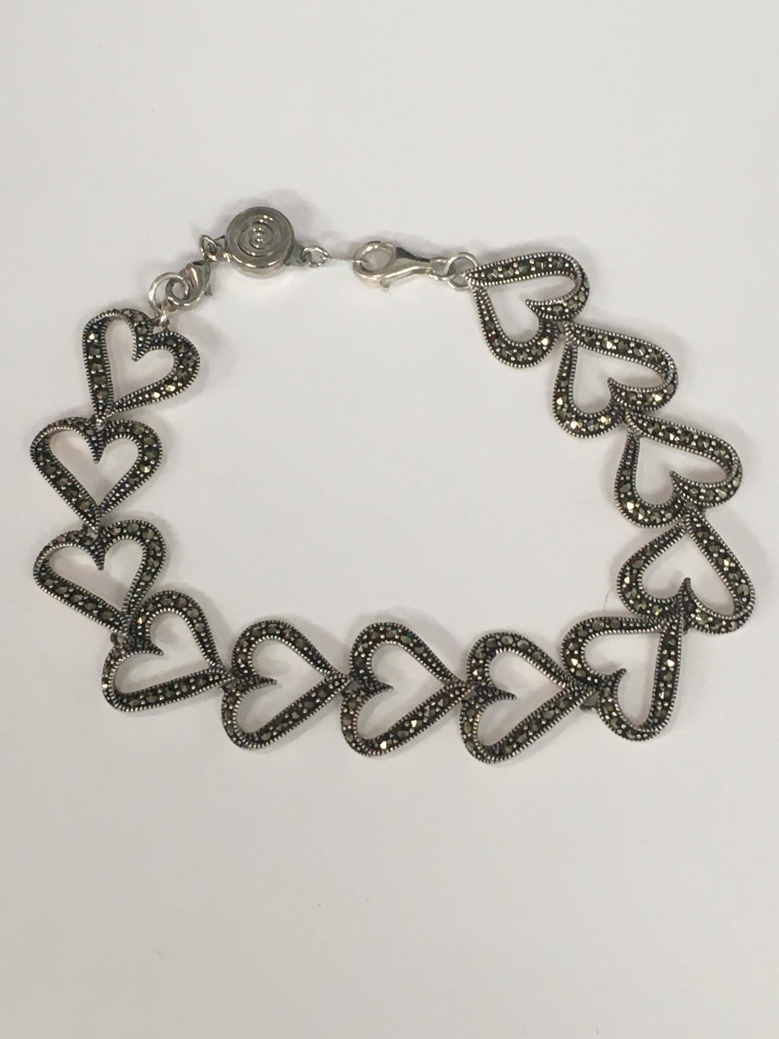 Sterling Marcasite Heart Bracelet: 9"