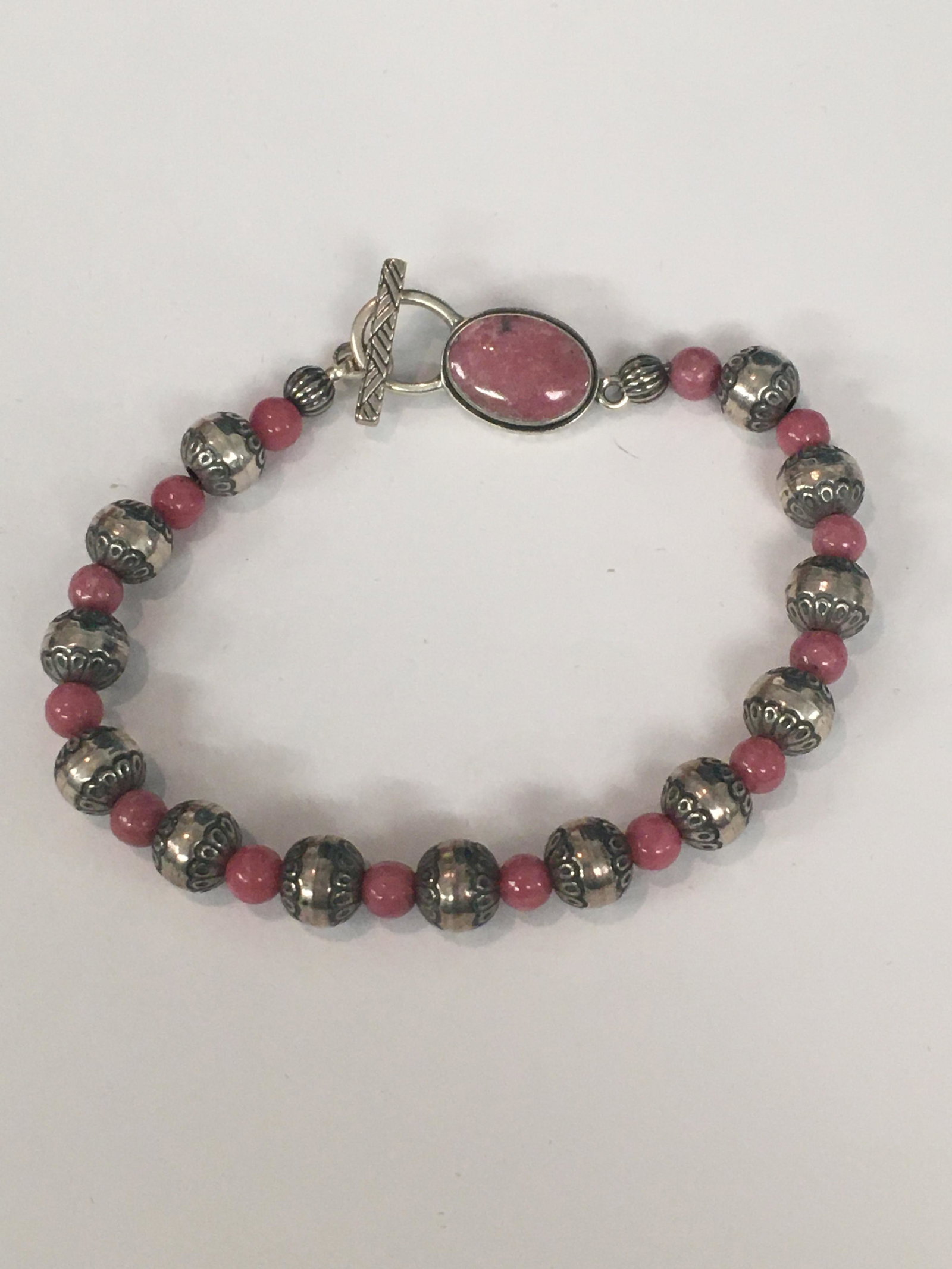 Sterling Pink Stone Bracelet: approximately 8"