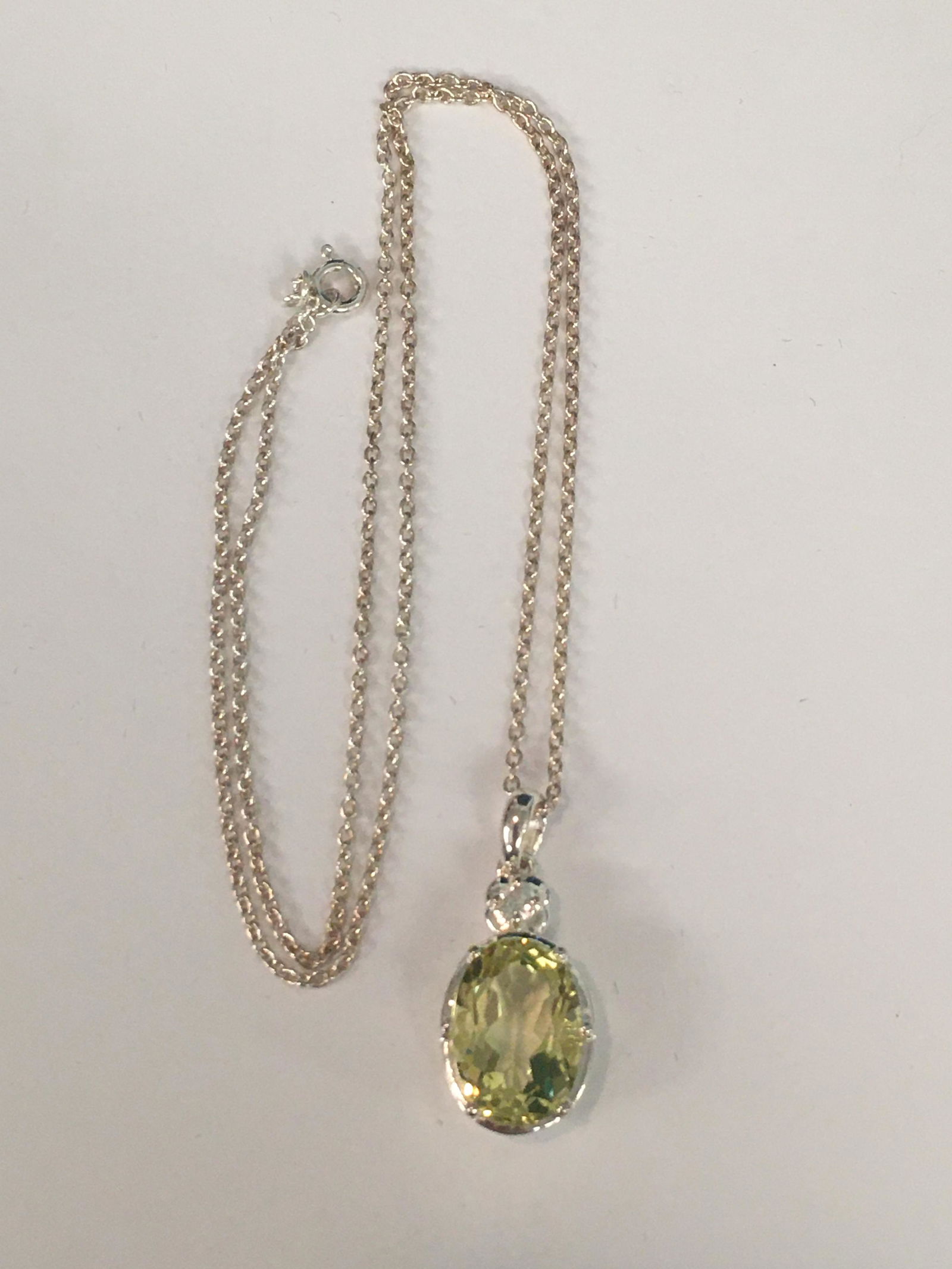 Sterling Yellow Stoned Pendant & Chain: pendant is approximately 1" h, sterling chain is approximately 18"