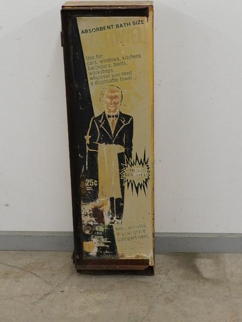 Vintage Mr. Towel 25 Cent Vending Machine: modified, well weathered, 42" h x 12" w x 7" d