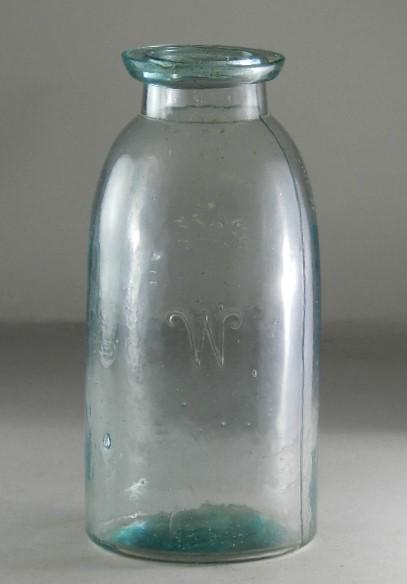 L&W's XL All Ghosted but W Half Gallon Aqua Jar: small chip on lip and scratch on shoulder, 9 1/4" h