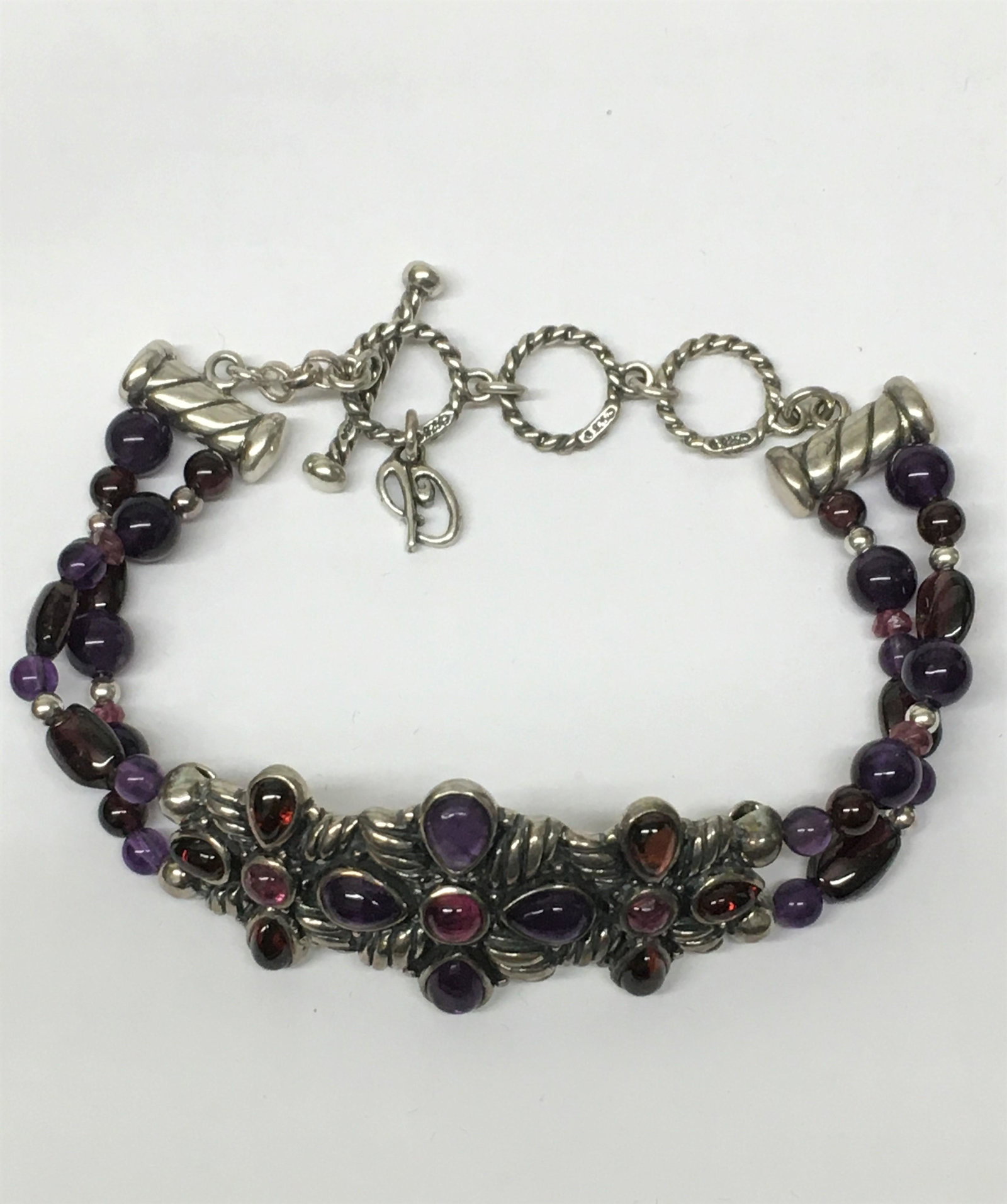 Sterling Purple Bead Bracelet: 8 1/2" long