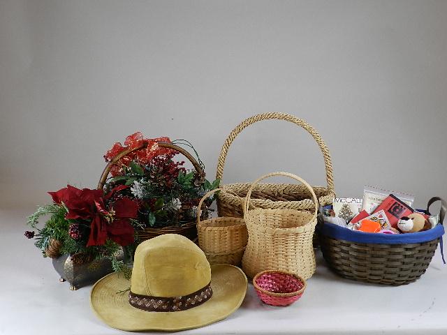 Decorative Baskets & Leather Hat: Decorative Baskets & Leather Hat