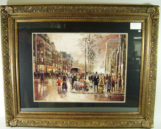 Lebron, Robert: "Flower Vendor." 29 1/2" h x 39 1/2" w ss. 40 1/4" h x 50 1/4" w frame size.