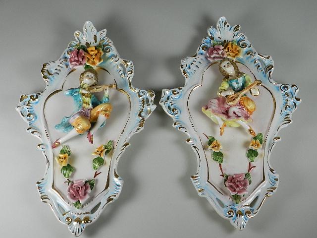 Pair of Capodimonte Wall Plaques: 21" h x 13" w