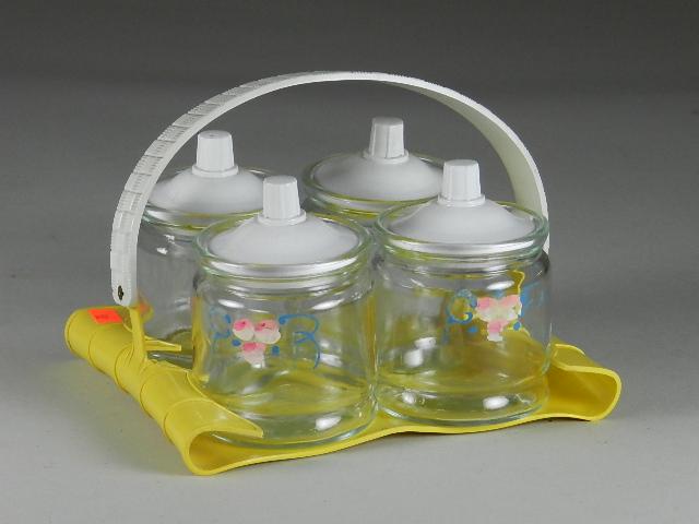 Vintage Nursery Jar Set: with carrier, 5" h x 7" w x 6" d