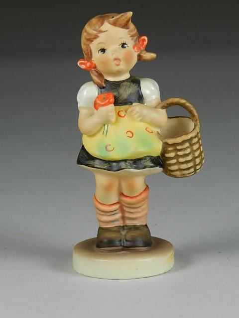 Goebel Hummel Girl Holding Red Flower: 4 1/2" h