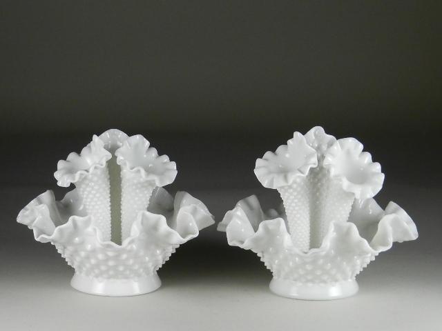 Pair of Milk Glass Epergnes: 6" h